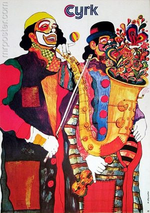 Cyrk (Circus) Two Clowns with Saxophone
