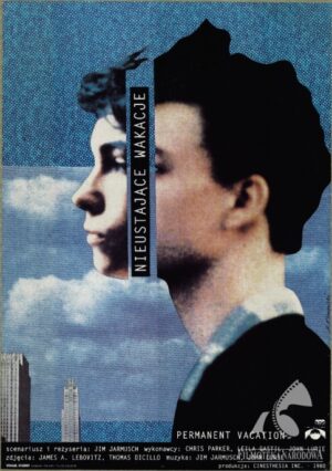 Boy´s face bisected by the title, against a cityscape background, blue sky with clouds.